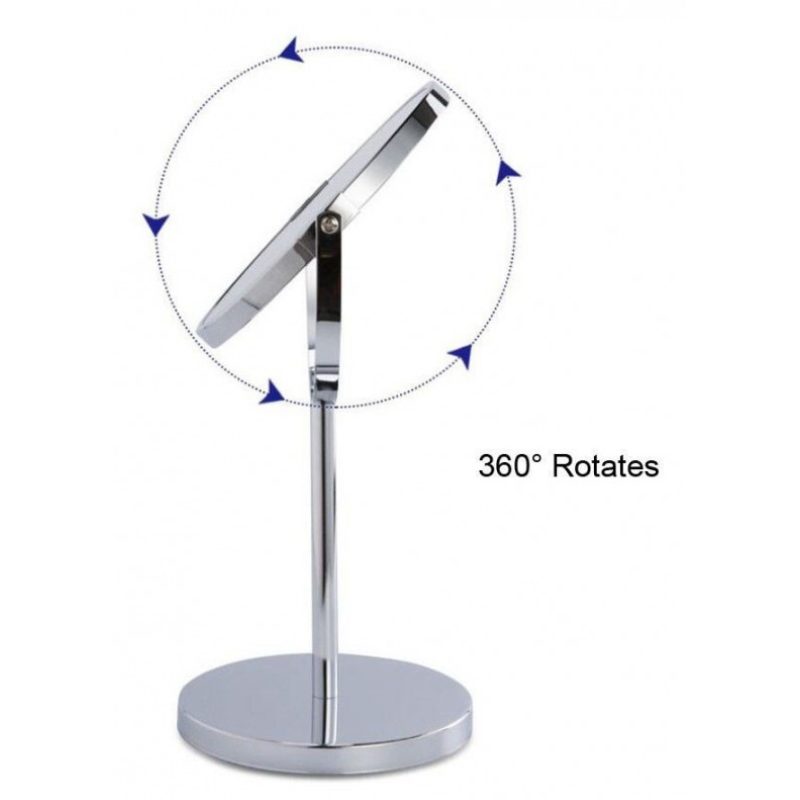 Specchio girevole 360° due lati piedistallo base alluminio trucco cosmetica