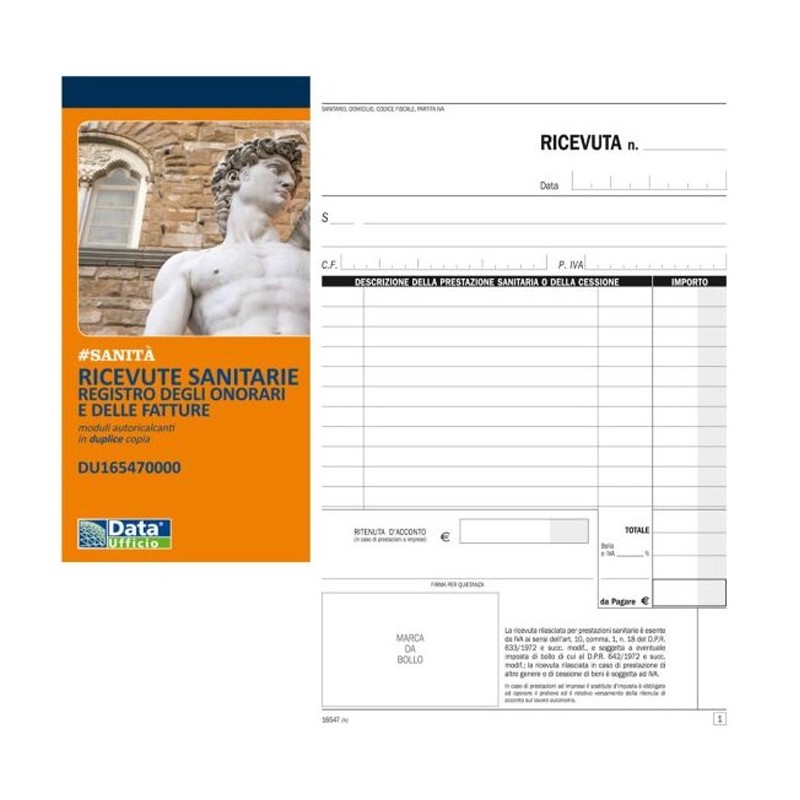 20 Blocco Ricevute sanitarie 50fg x 2 - formato A5 - cm 21,5x15 DU165470000
