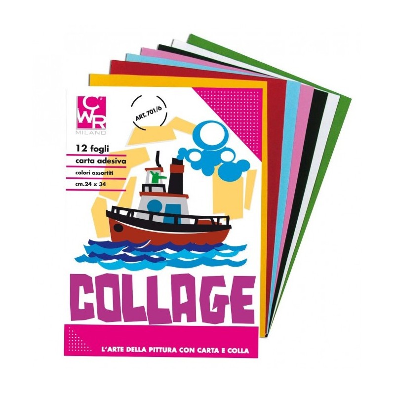 Album carta adesiva colorata per collage 24 Fogli 6 Colori 24X34cm 80gr/mq  