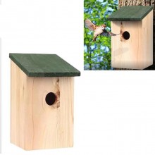 Casetta per uccelli legno naturale tetto verde voliera casa uccellini 18x16x27cm