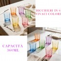 Set 6 bicchieri vetro colorato moderni acqua vino casa ristorante tavola 36 cl 
