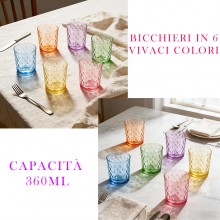 Set 6 bicchieri vetro colorato moderni acqua vino casa ristorante tavola 36 cl 
