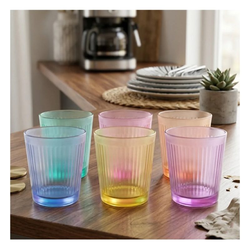 Set 6 bicchieri vetro colorato moderni acqua vino casa ristorante t...
