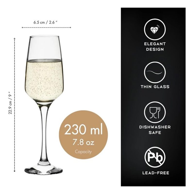 Set di 6 bicchieri flute calici in vetro trasparente da 23 cl champ...