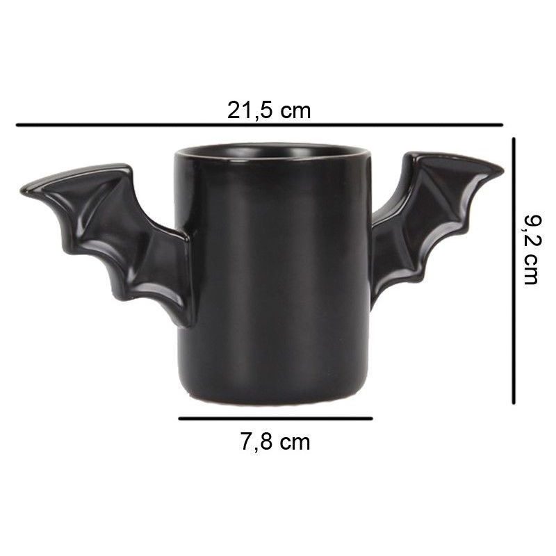 Tazza alata pipistrello bat mug colazione manici ali pipistrelli nera ceramica