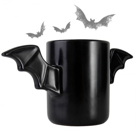 Tazza alata pipistrello bat mug colazione manici ali pipistrelli nera ceramica