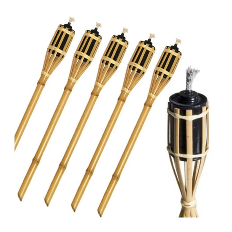 Torcia Fiaccole da esterno ad olio in bamboo 120 cm da giardino bambù 5 pezzi