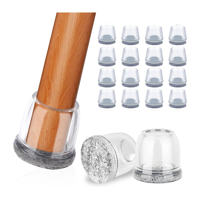 16 Protezioni per Gambe Di Sedie gommini con Feltro Pavimenti antiscivolo 22mm