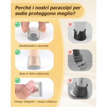 16 Protezioni per Gambe Di Sedie gommini con Feltro Pavimenti antiscivolo 22mm