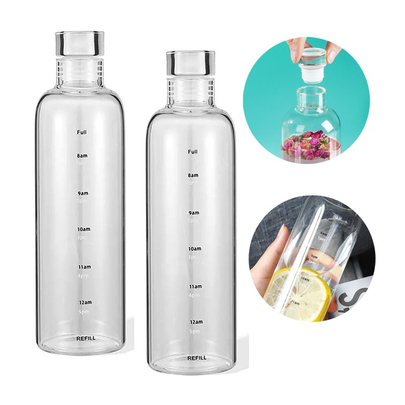 2 Bottiglie in vetro acqua borraccia tappo chiusura ermetica riutilizzabili 50cl