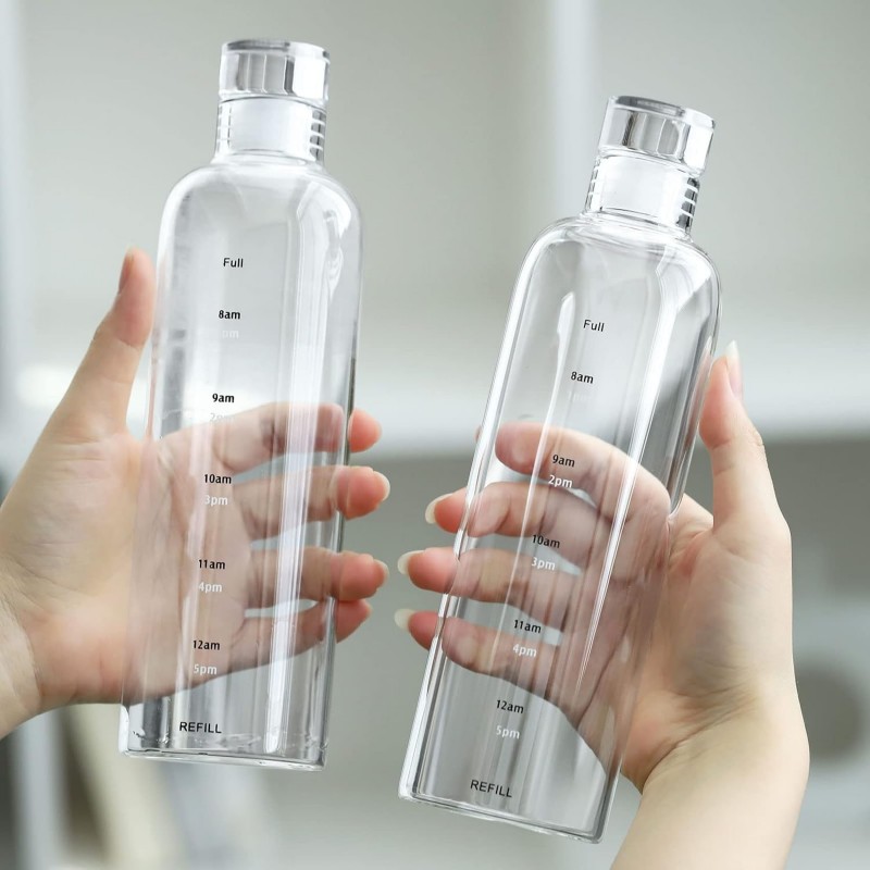 2 Bottiglie in vetro acqua borraccia tappo chiusura ermetica riutil...