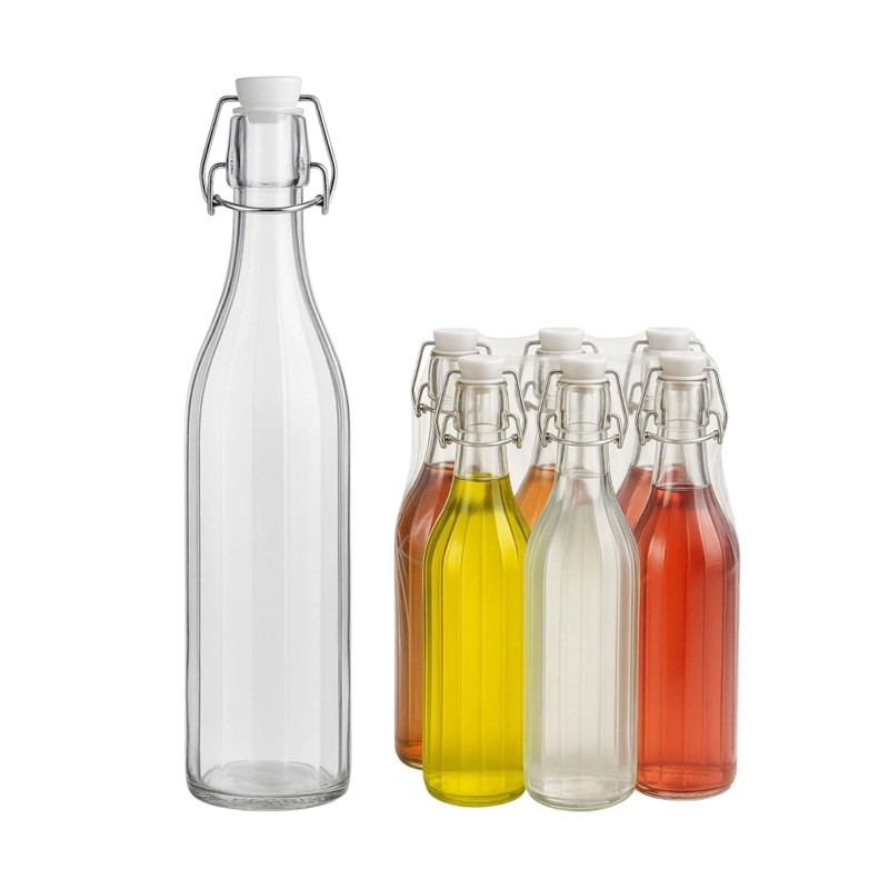 Bottiglia costolata in vetro acqua liquore vino da 500ml tappo ermetica 12 pezzi