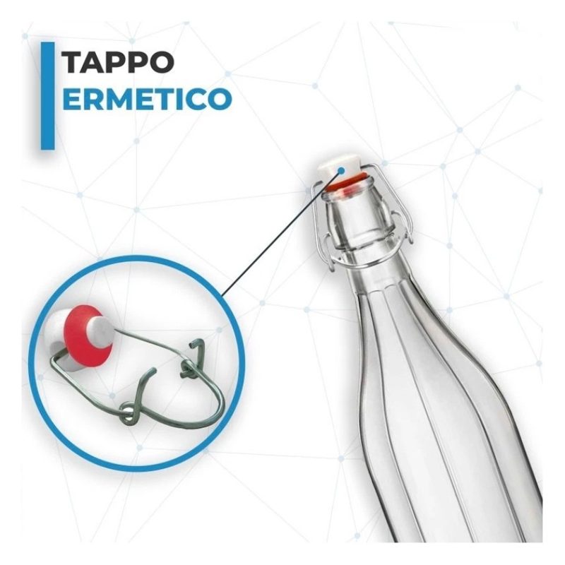 Bottiglia costolata in vetro acqua liquore vino da 500ml tappo erme...