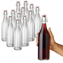 Bottiglia costolata in vetro acqua liquore vino 1litro tappo ermetica 12 pezzi