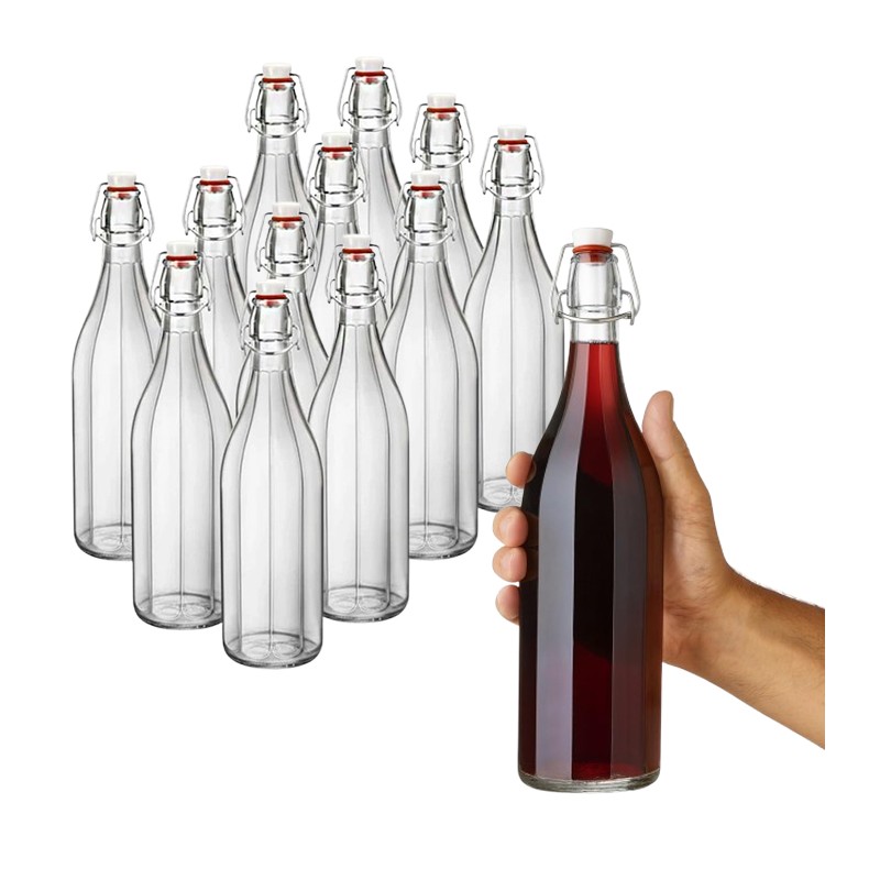 Bottiglia costolata in vetro acqua liquore vino 1litro tappo ermetica 12 pezzi