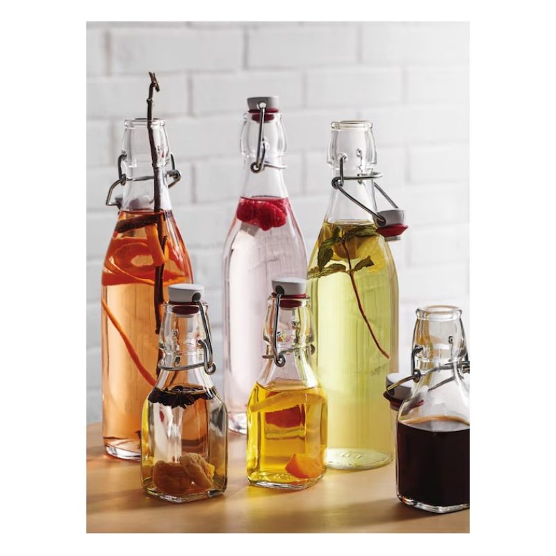 Bottiglia costolata in vetro acqua liquore vino 1litro tappo ermeti...