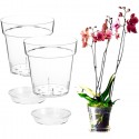 Kit 2 Vasi per Orchidee Kalapanta Trasparente in plastica forati e 2 Sottovasi