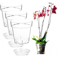 Kit 3 Vasi per Orchidee Kalapanta Trasparente in plastica forati e Sottovasi
