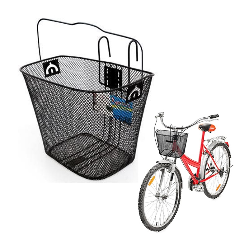 Cestino anteriore con ganci bicicletta cesto bici ferro 35x26x28 cm portatutto