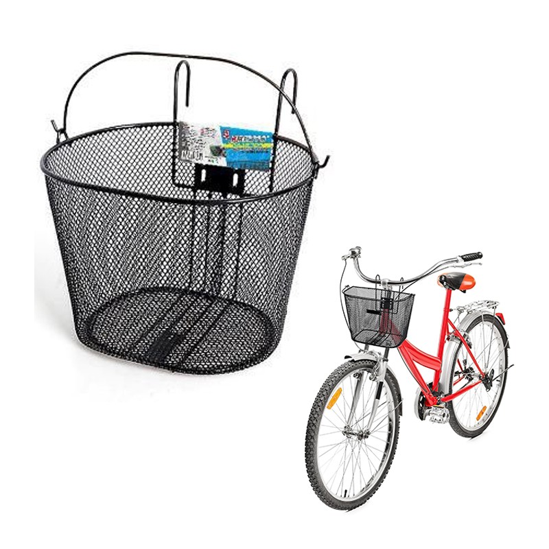 Cestino anteriore con ganci bicicletta cesto bici ferro 26x26x34 cm portatutto