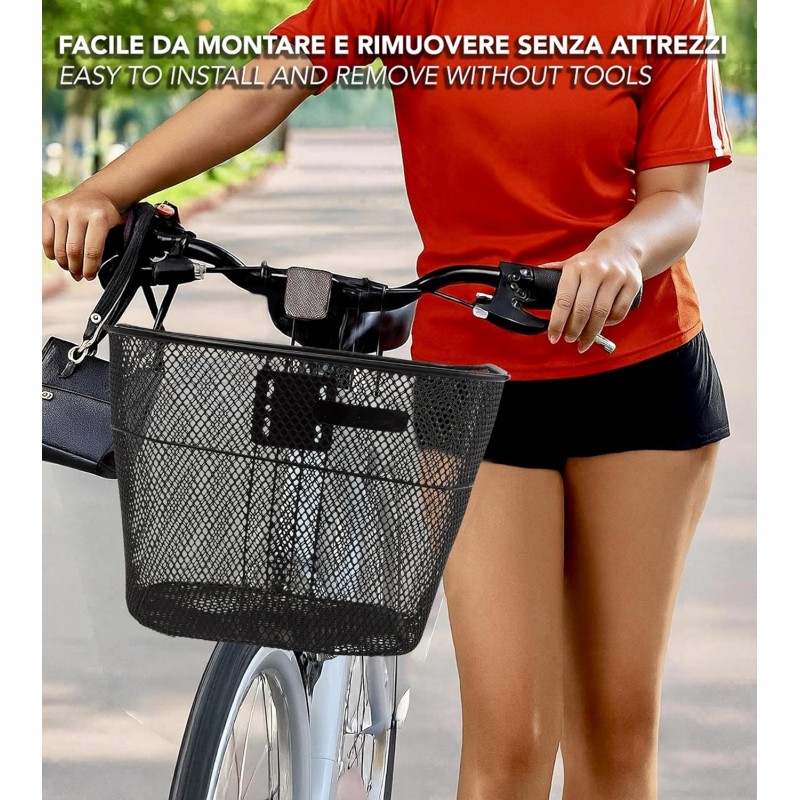 Cestino anteriore bicicletta cesto bici ferro 23x26x33 cm portatutt...