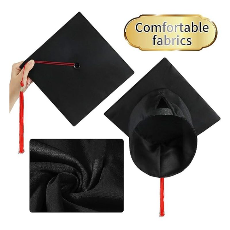 Cappello nero Tocco Laurea Laureato Laureata con pennacchio rosso d...