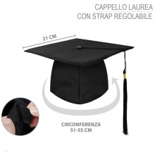 Cappello nero Tocco Laurea Laureato Laureata con pennacchio rosso donna uomo