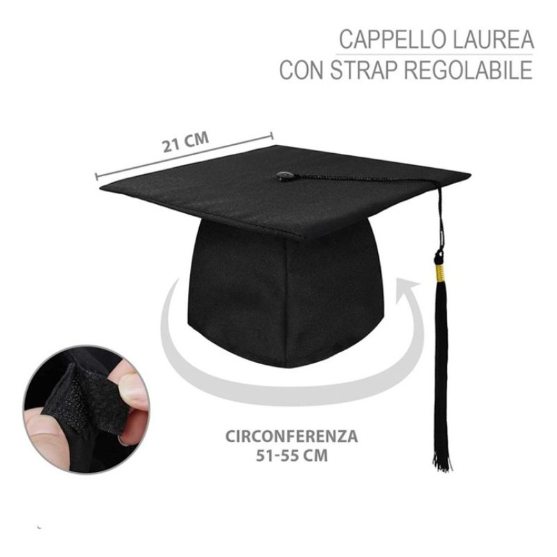 Cappello nero Tocco Laurea Laureato Laureata con pennacchio rosso d...