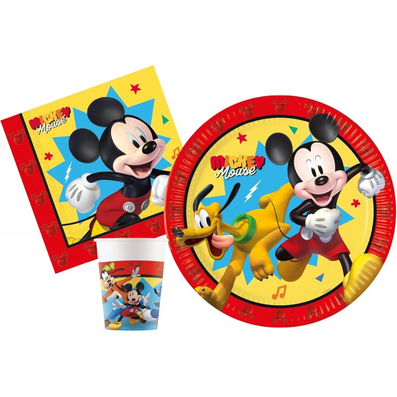Kit addobbi festa compleanno Topolino Mickey Jump 24 Persone piatti bicchieri