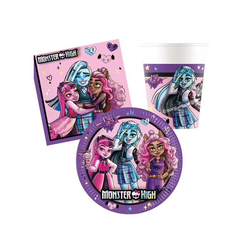 Kit addobbi festa compleanno Monster high 16 Persone piatti bicchieri 52 pezzi 