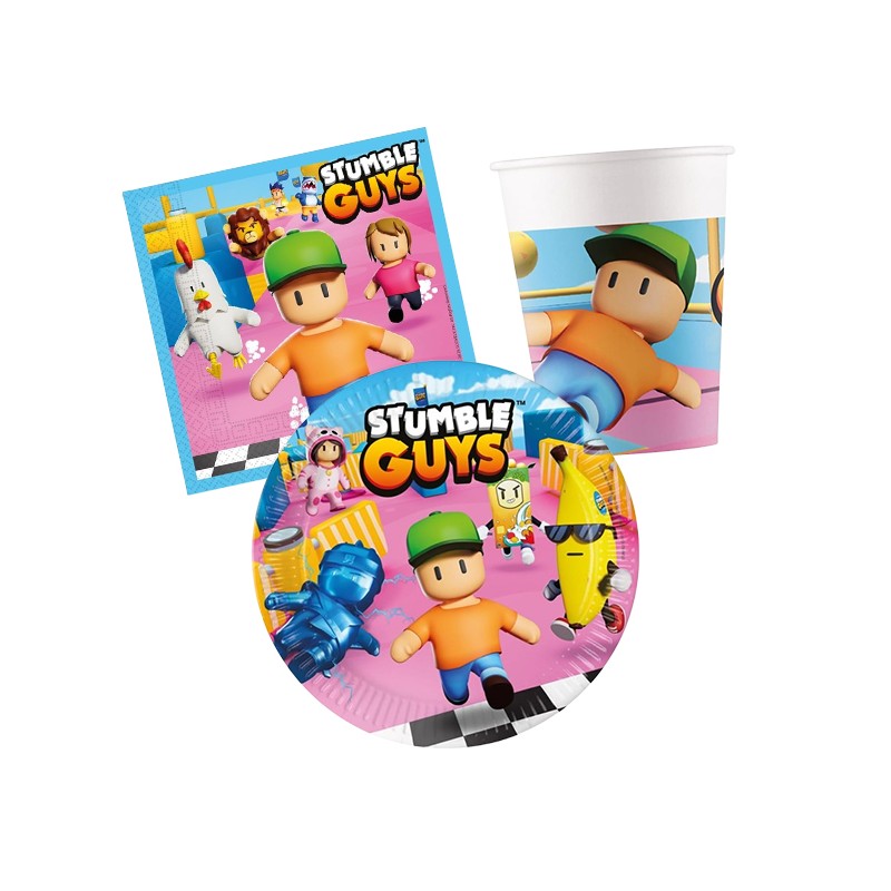 Kit addobbi festa compleanno Stumble Guys 16 Persone piatti bicchieri 52 pezzi 