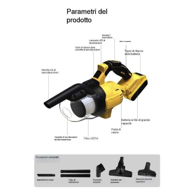 Aspirapolvere portatile 5 in 1 a batteria 21 V HEPA casa cantiere a...