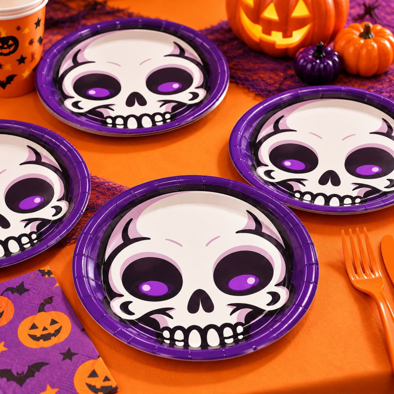 WE PARTY 36 Piatti Halloween Teschio 18 cm in Carta per Festa Party...
