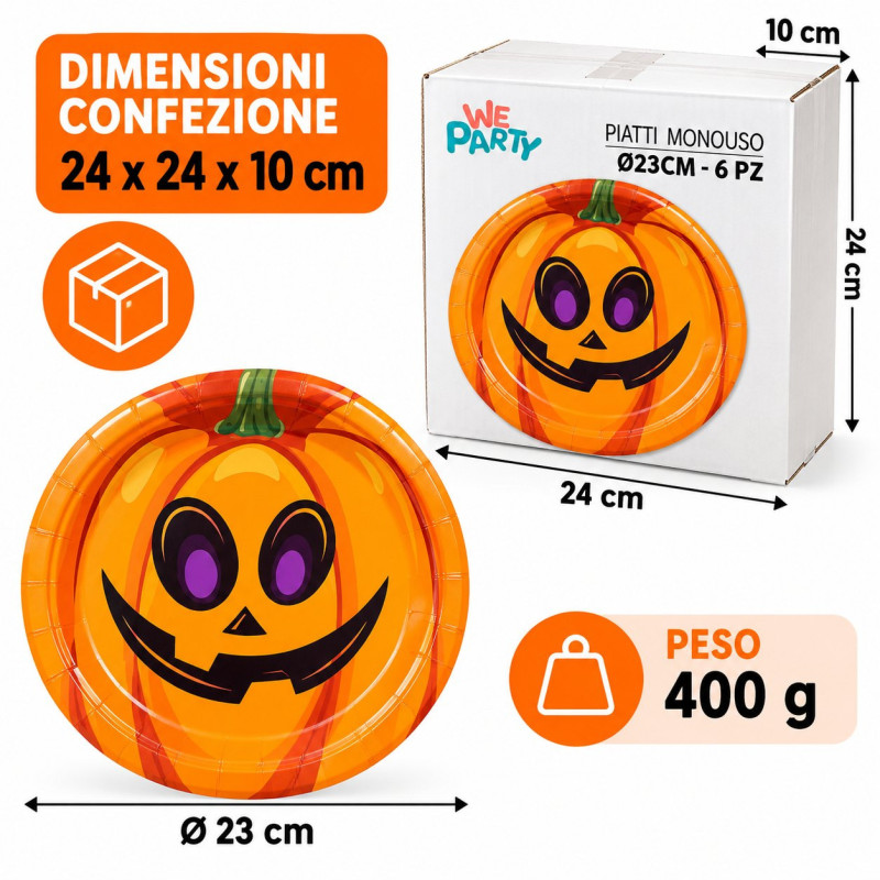 WE PARTY 36 Piatti Halloween Teschio 18 cm in Carta per Festa Party...