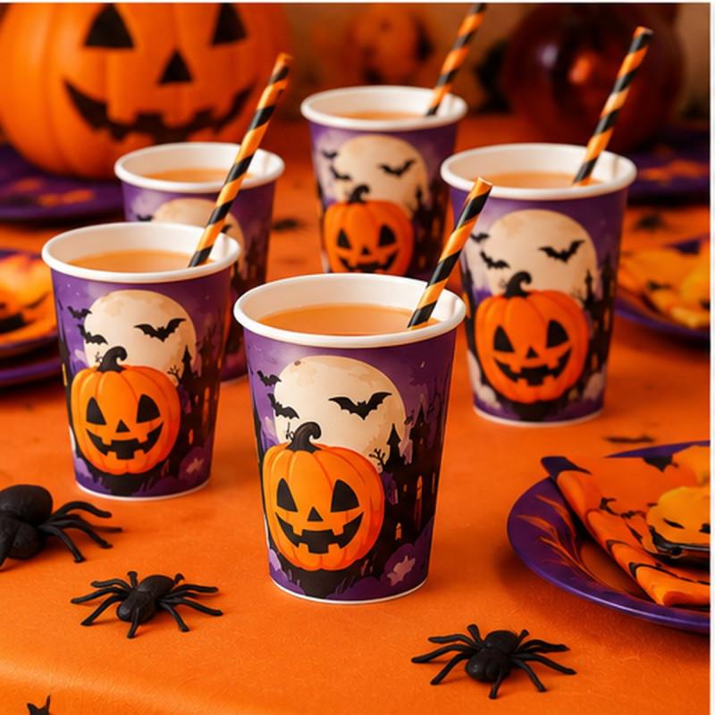 WE PARTY 36 Bicchieri Halloween 270 ml con Zucca e Pipistrelli per ...