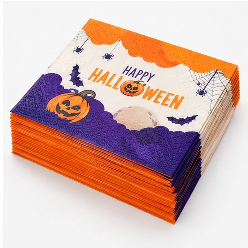 WE PARTY 96 Tovaglioli Halloween 33x33 cm in Carta con Zucca e Pipi...