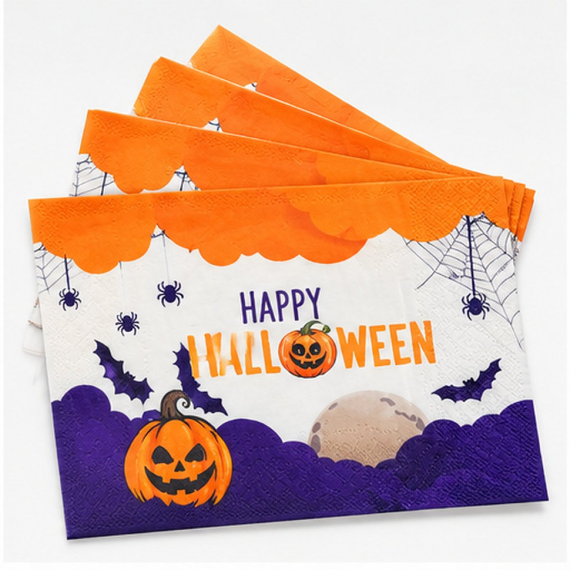 WE PARTY 96 Tovaglioli Halloween 33x33 cm in Carta con Zucca e Pipi...