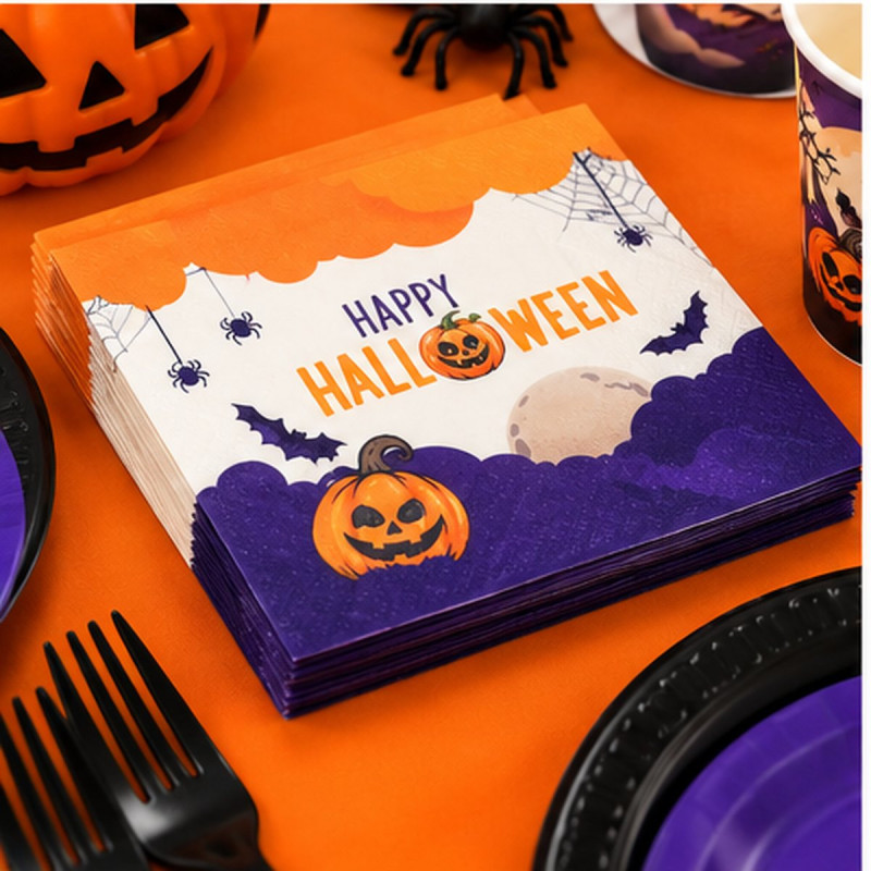 WE PARTY 96 Tovaglioli Halloween 33x33 cm in Carta con Zucca e Pipi...