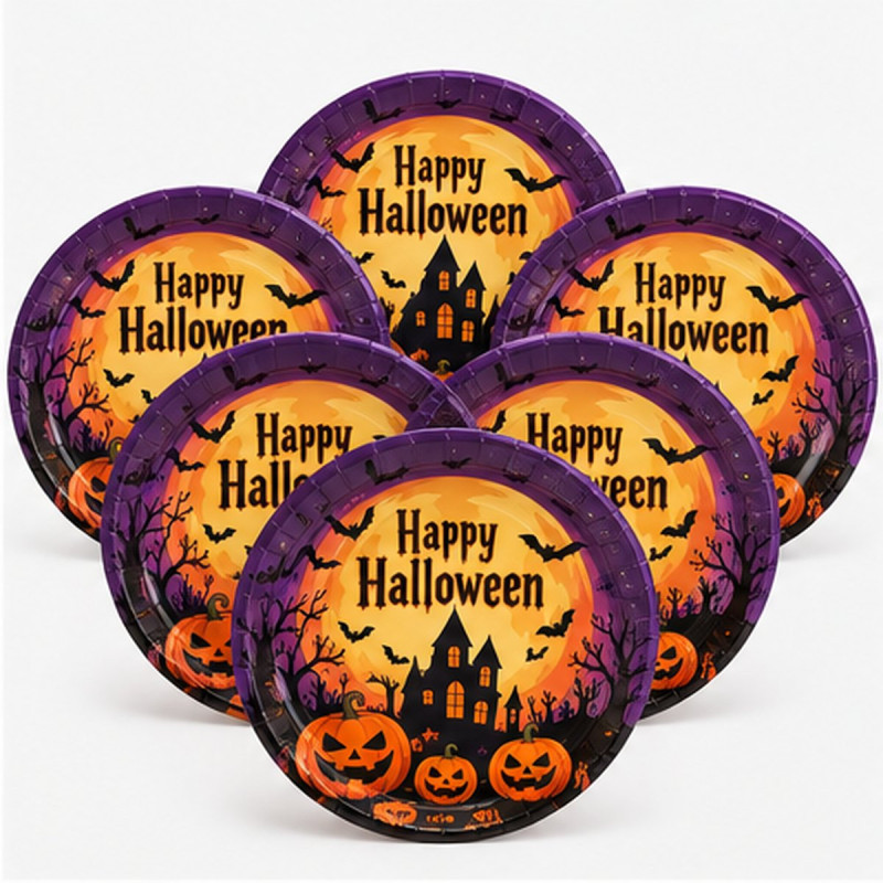 WE PARTY 36 Piatti Halloween Happy Halloween 18 cm Arancioni con Ca...