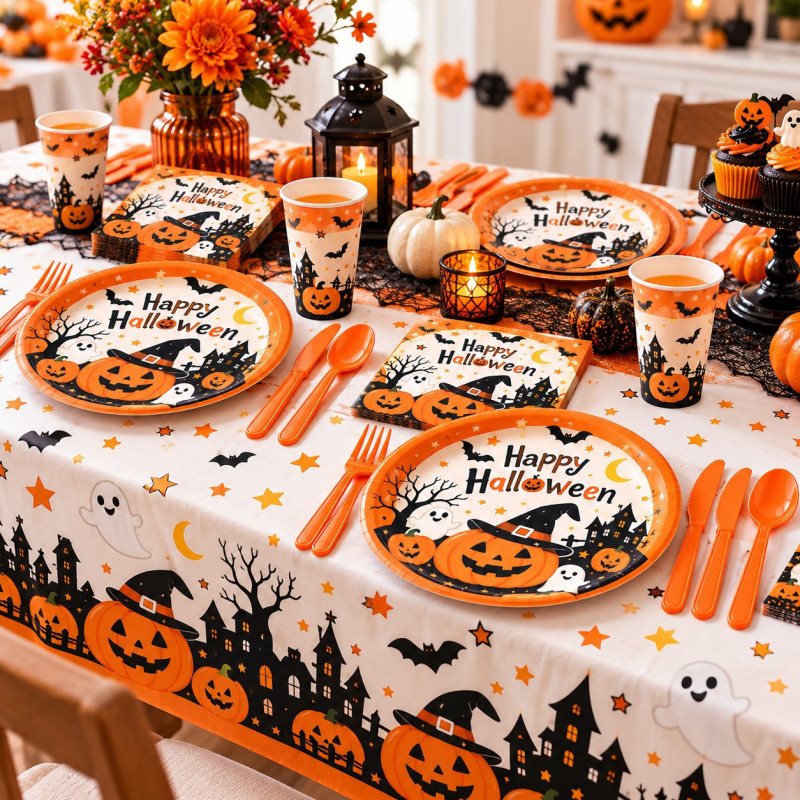 WE PARTY Kit Halloween Happy Halloween Arancione per 36 Coperti con...