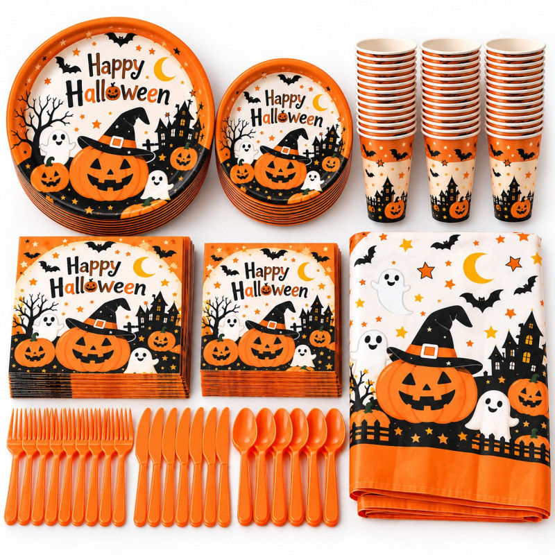 WE PARTY Kit Halloween Happy Halloween Arancione per 36 Coperti con...