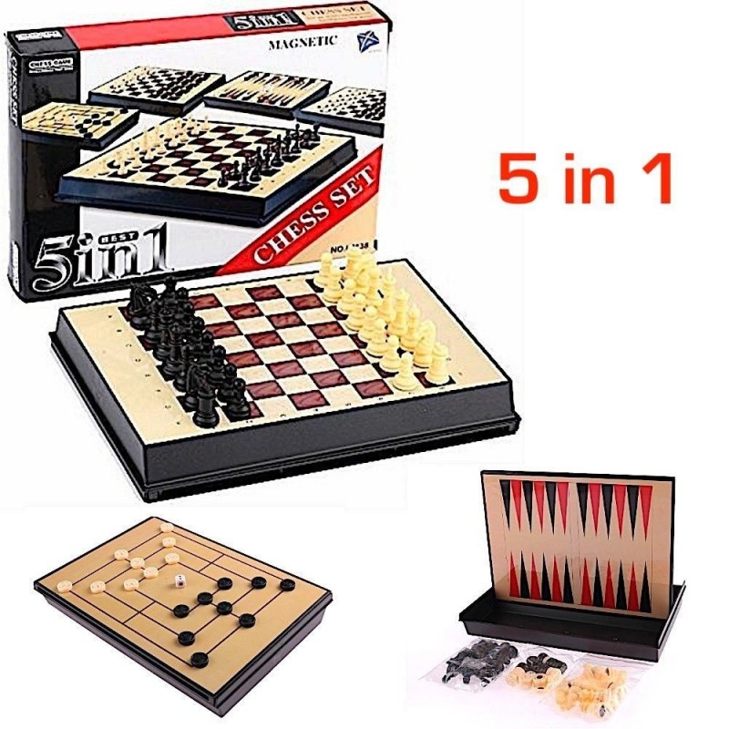 Hongu Scacchiera 5 in 1 Pieghevole Gioco Scacchi Chess Set Dama Backgammon 3x17x12 cm 