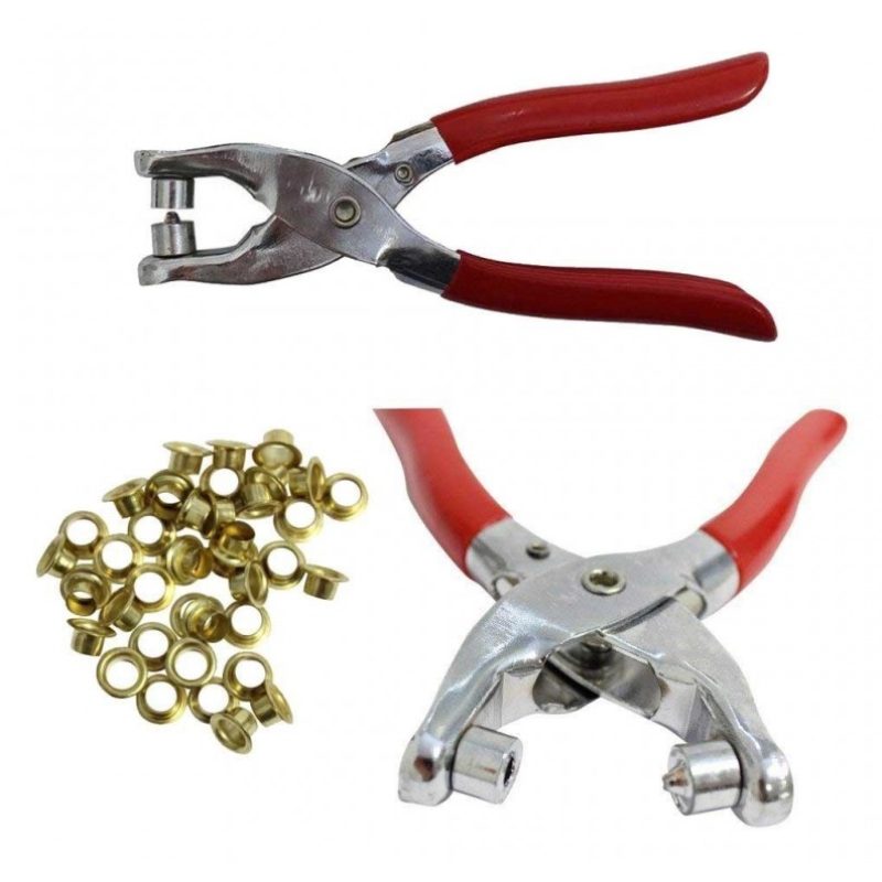 Pinza occhiellatrice occhielli ottone manuale manico gommato acciaio calzolaio