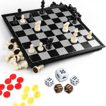 Scacchiera pieghevole magnetica dama backgammon scacchi viaggio vacanza 3 in 1