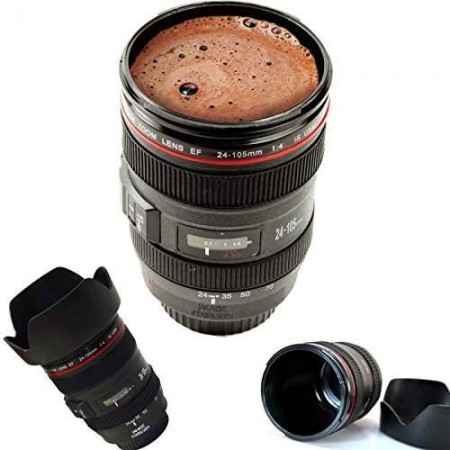 Cup Tazza Teleobiettivo a forma di obiettivo fotografico Reflex Bicchiere CupLens - Colore Nero con particolari Canian