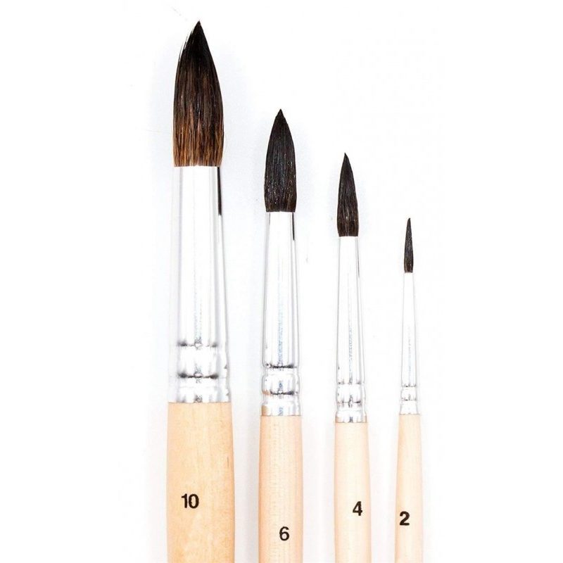 2 kit 4 pennelli pittura punta fina manico in legno artisti acquerelli pennello