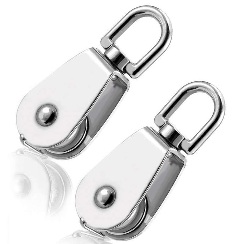 2x Mini pulegge carrucole 20mm girevoli acciaio carrucola tendine lucidi ganci