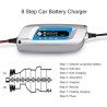 Caricabatterie caricatore mantenitore auto moto morsetti batteria 8 fasi cavetti