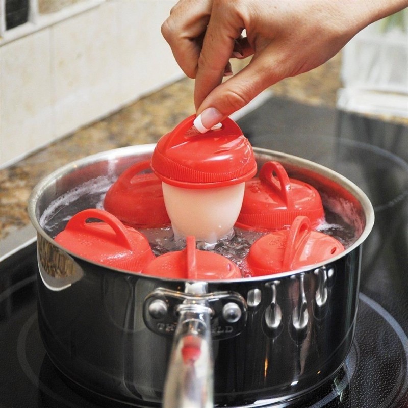 6x stampi uova sode silicone coperchio contenitori bollite cucina no guscio
