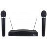 Coppia microfoni wireless a doppio canale con centralina VHF bicanale kit voce